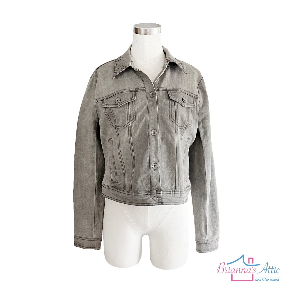 DKNY JEANS Women’s Denim Button front long sleeve jacket Gray (S)